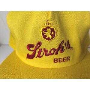 Vintage Stroh's Beer Yellow Snapback Mesh‎ Cap Hat Brewery  Trucker Cap Alcohol